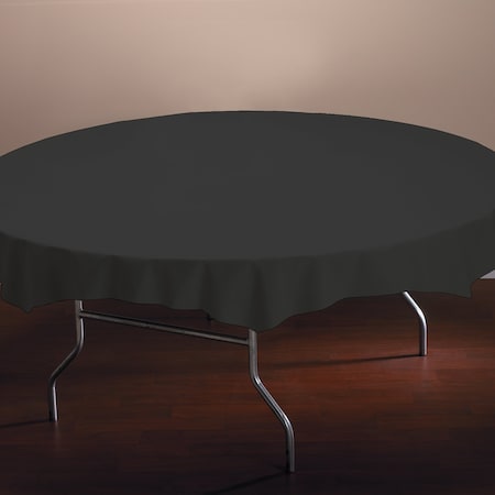 Hoffmaster 82" Black Plastic Octy-Round Tablecloths, PK12 112013
